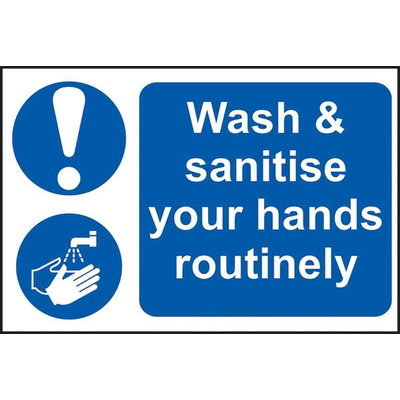 RS PRO PVC Mandatory Wash Hands Sign With English Text, 300 x 200mm