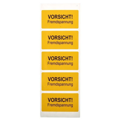 Idento Yellow PVC Safety Labels, VORSICHT! Fremdspannung-Text