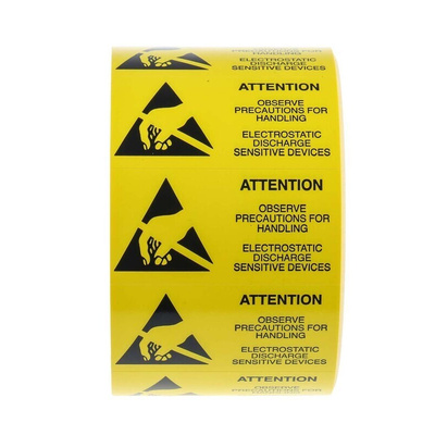 RS PRO Yellow Paper ESD Label, Attention-Text 45 mm x 25mm