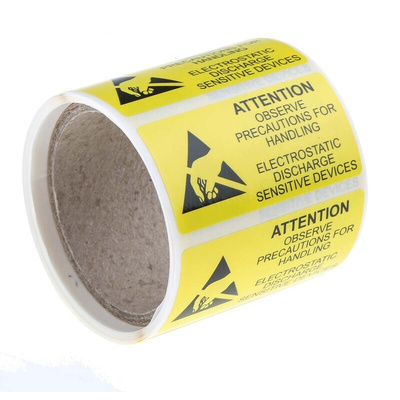 RS PRO Yellow Vinyl ESD Label, Attention-Text 50 mm x 25mm