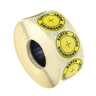 RS PRO Yellow Vinyl ESD Label, Earth Ground Point-Text 36mm