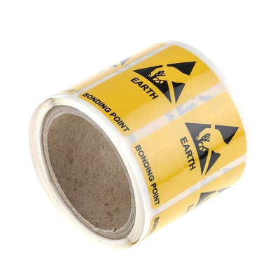RS PRO Yellow Vinyl ESD Label, Earth Bonding Point-Text 300 mm x 150mm