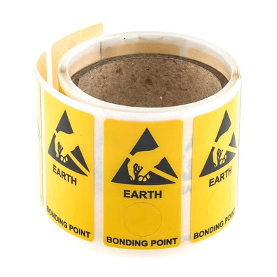 RS PRO Yellow Vinyl ESD Label, Earth Bonding Point-Text 300 mm x 150mm