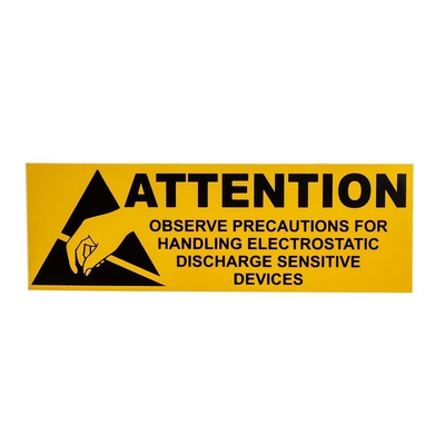 RS PRO Yellow Vinyl ESD Label, Attention-Text 100 mm x 50mm