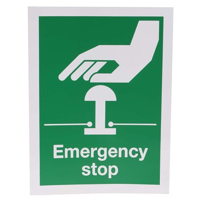 RS PRO Vinyl Green/White Safe Conditions Sign, Emergency Stop, English