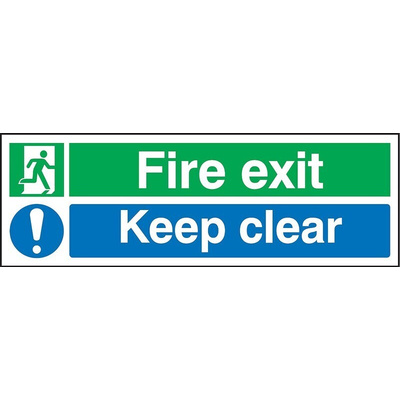 Plastic Fire Safety Sign, Fire exit Keep clear With English Text
