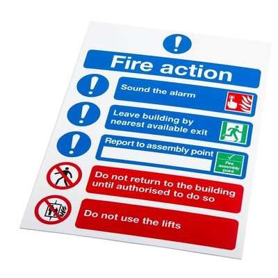 PP Fire Safety Sign, Fire Action Instructions With English Text