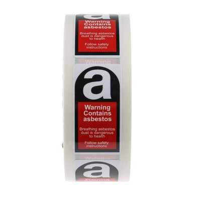 RS PRO Black/Red/White Vinyl Safety Labels, Breathing Asbestos Dust Is Dangerous To Health, Follow Safety Instructions,