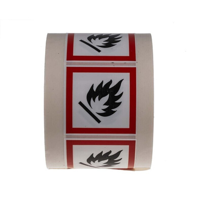 RS PRO Black/Red Safety Labels 50 mm x 50mm