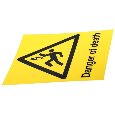 RS PRO Black/Yellow PC Safety Labels, Danger of Death-Text 400 mm x 300mm