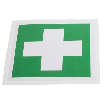 RS PRO Vinyl Green/White First Aid Label, H100 mm W100mm