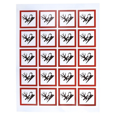 RS PRO Black, Red, White Gloss Polymeric Vinyl Safety Labels 40 mm x 40mm