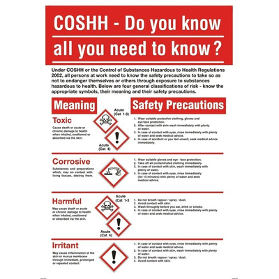 COSHH Safety Wall Chart, PP, English, 600 mm, 420mm