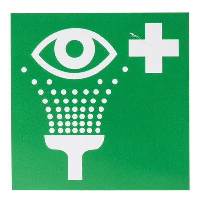RS PRO Vinyl Green/White Eyewash Station Label, H100 mm W100mm