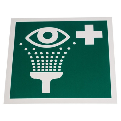 RS PRO Plastic Green/White Eyewash Station Sign, H200 mm W200mm