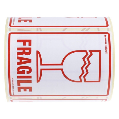 RS PRO Paper Safety Labels, Fragile-Text 79 mm x 108mm