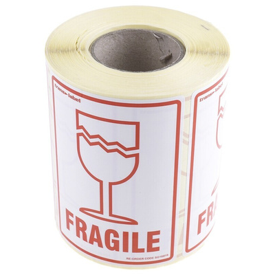 RS PRO Paper Safety Labels, Fragile-Text 79 mm x 108mm