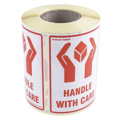 RS PRO Paper Safety Labels, Handle with Care-Text 79 mm x 108mm