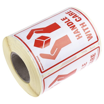 RS PRO Paper Safety Labels, Handle with Care-Text 79 mm x 108mm