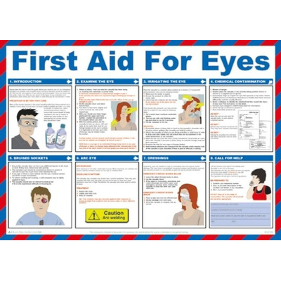 First Aid for Eyes Treatment Guidance Safety Poster, Semi Rigid Laminate, English, 420 mm, 590mm