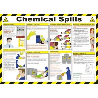 Chemical Spills Safety Guidance Safety Poster, Semi Rigid Laminate, English, 420 mm, 590mm