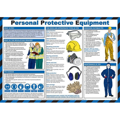 Personal Protective Equipment Guidance Safety Poster, Semi Rigid Laminate, English, 420 mm, 590mm