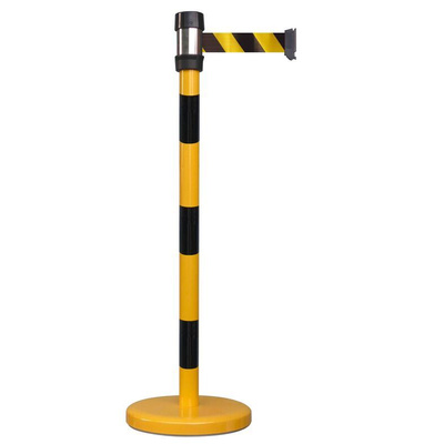 RS PRO Black & Yellow Steel Retractable Barrier, 2m, Yellow/Black Tape