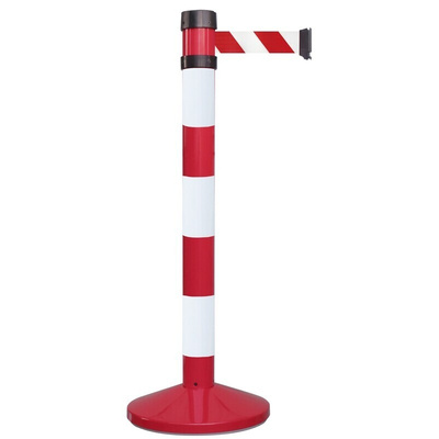 RS PRO Red & White Steel Retractable Barrier, 4m, Red, White Tape