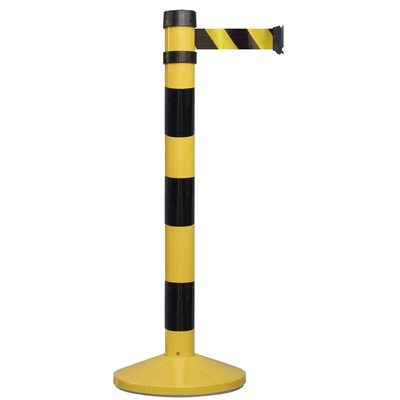 RS PRO Black & Yellow Steel Retractable Barrier, 4m, Yellow/Black Tape