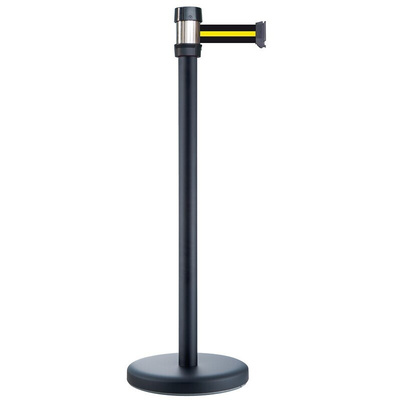 RS PRO Black Steel Retractable Barrier, 2m, Yellow/Black Tape