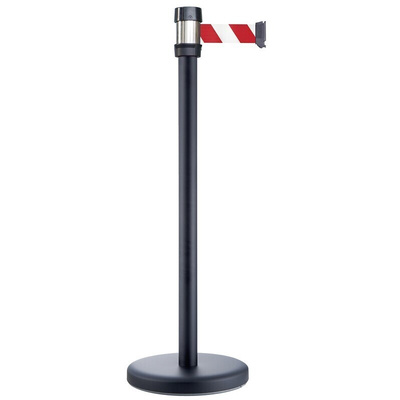RS PRO Black Steel Retractable Barrier, 2m, Red, White Tape
