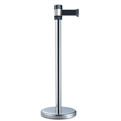 RS PRO Silver Steel Retractable Barrier, 2m, Black Tape