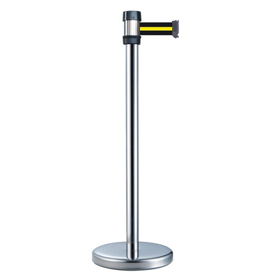 RS PRO Silver Steel Retractable Barrier, 2m, Yellow/Black Tape