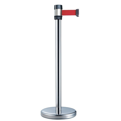 RS PRO Silver Steel Retractable Barrier, 2m, Red Tape