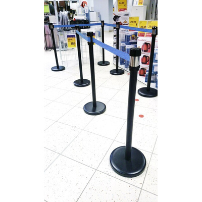 RS PRO Black Steel Retractable Barrier, Blue Tape