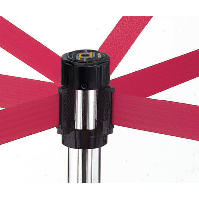 RS PRO Black Steel Retractable Barrier, Red Tape