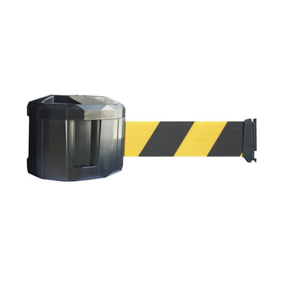 RS PRO Black & Yellow Steel Retractable Barrier, 10m, Yellow/Black Tape