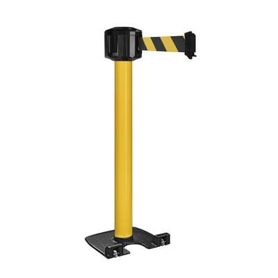 RS PRO Black & Yellow Steel Retractable Barrier, 10m, Yellow/Black Tape