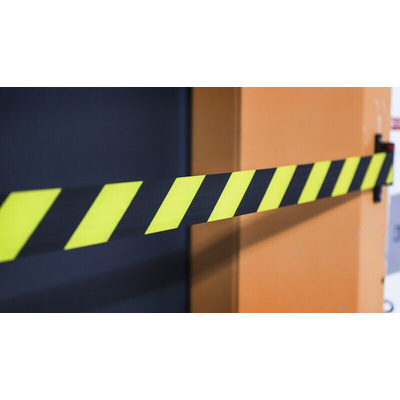 RS PRO Black & Yellow Polyester Retractable Barrier, Yellow/Black Tape