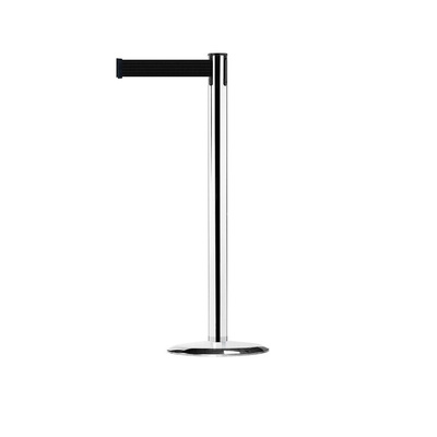 Tensator Black, Silver Steel Retractable Barrier, 2.3m, Black Tape