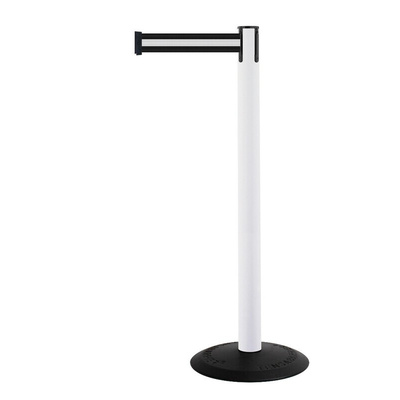 Tensator Black, White Plastic Retractable Barrier, 2.3m, White/Black Tape