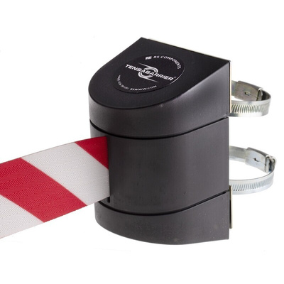 Tensator Black Plastic Retractable Barrier, 4.6m, Red, White Tape