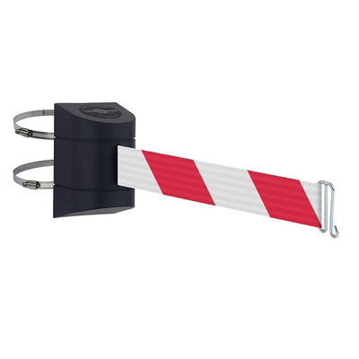 Tensator Black Plastic Retractable Barrier, 4.6m, Red, White Tape