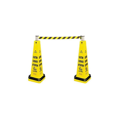 Rubbermaid Commercial Products Yellow PE Retractable Barrier, Black Tape
