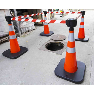 RS PRO Weighted Orange/White 1.10 m PVC Safety Cone With Strap Reel