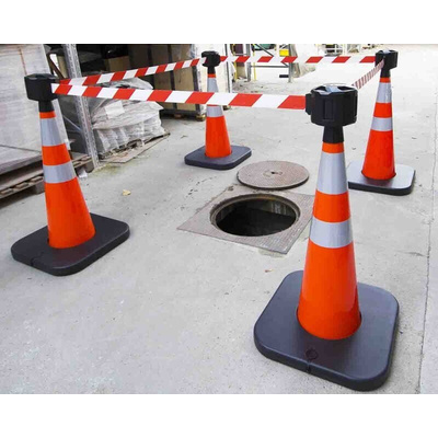RS PRO Weighted Orange/White 1.10 m PVC Safety Cone With Strap Reel