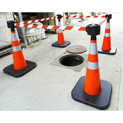 RS PRO Weighted Red, White 1.10 m PVC Safety Cone With Strap Reel