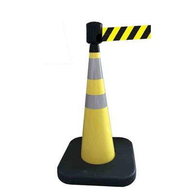 RS PRO Weighted Grey, Yellow 1.10 m PVC Safety Cone With Strap Reel