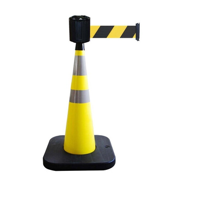 RS PRO Weighted Grey, Yellow 1.10 m PVC Safety Cone With Strap Reel