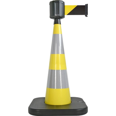 RS PRO Weighted Grey, Yellow 1.10 m PVC Safety Cone With Strap Reel